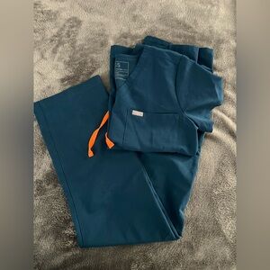 Figs Teal straight leg with Orange Accent scrub set Livingston style